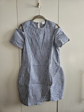 Rare Flagpole Size M Blue Striped One-Shoulder Cold-Shoulder Dress